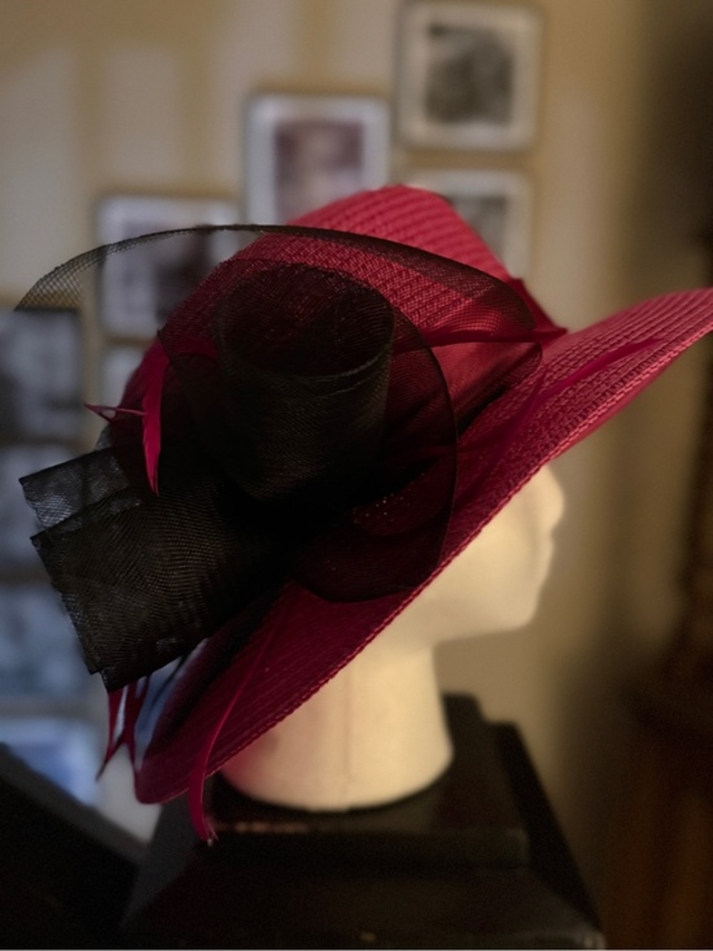 Swan Stylish Women's Wide-Brim (13 1/4”) Pink Straw Hat w/Black Mesh Accent.